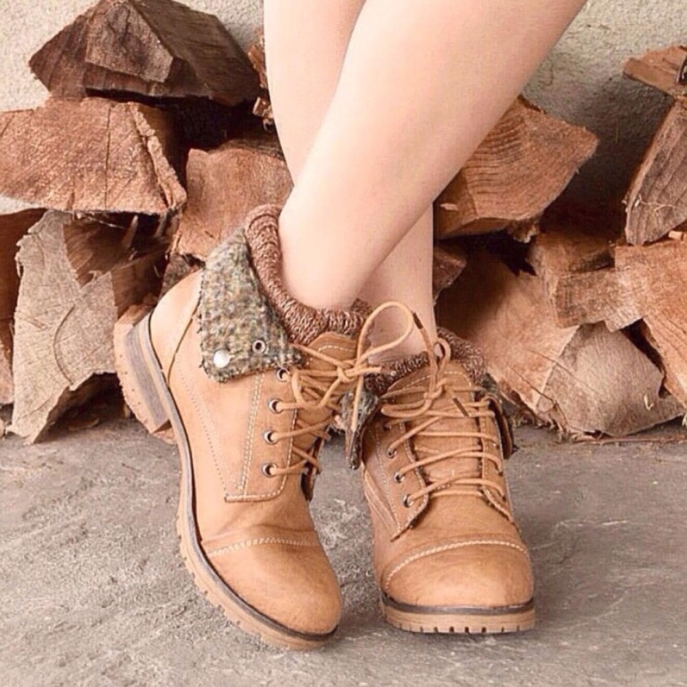 Taupe/Brown/Khaki Knot Combat Ankle Boots